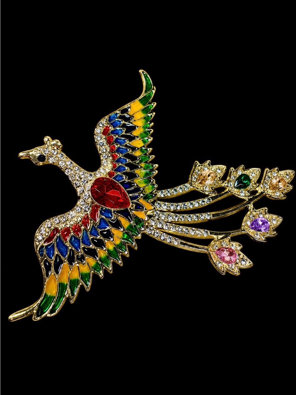 Multicolor Crystal Peacock Brooch - Vibrant Enamel & Rhinestone Accent
